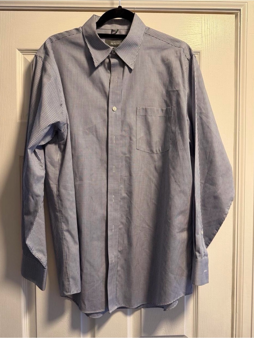 Kenneth Cole Reaction Men’s 16-16.5 34/35 Blue Check Dress Shirt Regular Fit
